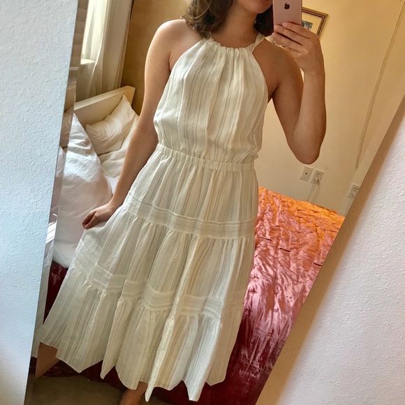 Rebecca Taylor White Striped Tiered Halter Dress 8 - Picture 2 of 8